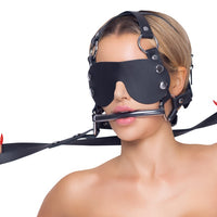 Zado Fetish - Leather Head Harness Set Blindfold Leash