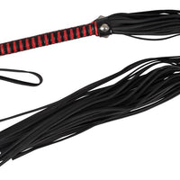 Zado - Black & Red Leather Flogger with Studded Handle