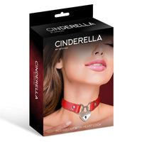 Cinderella - Red Collar with Heart Lock Vegan Leather One Size