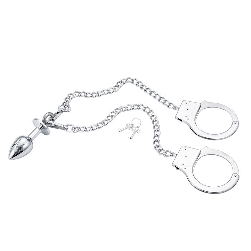 Latetobed BDSM Line - Metal Handcuffs With Chain And Anal Plug