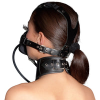 Zado Fetish - Leather Mask with inflatable Gag Collar & Leash