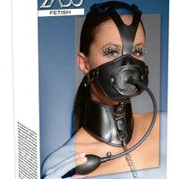 Zado Fetish - Leather Mask with inflatable Gag Collar & Leash