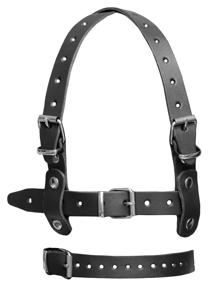 Zado Fetish - Leather Head Harness Set Blindfold Leash