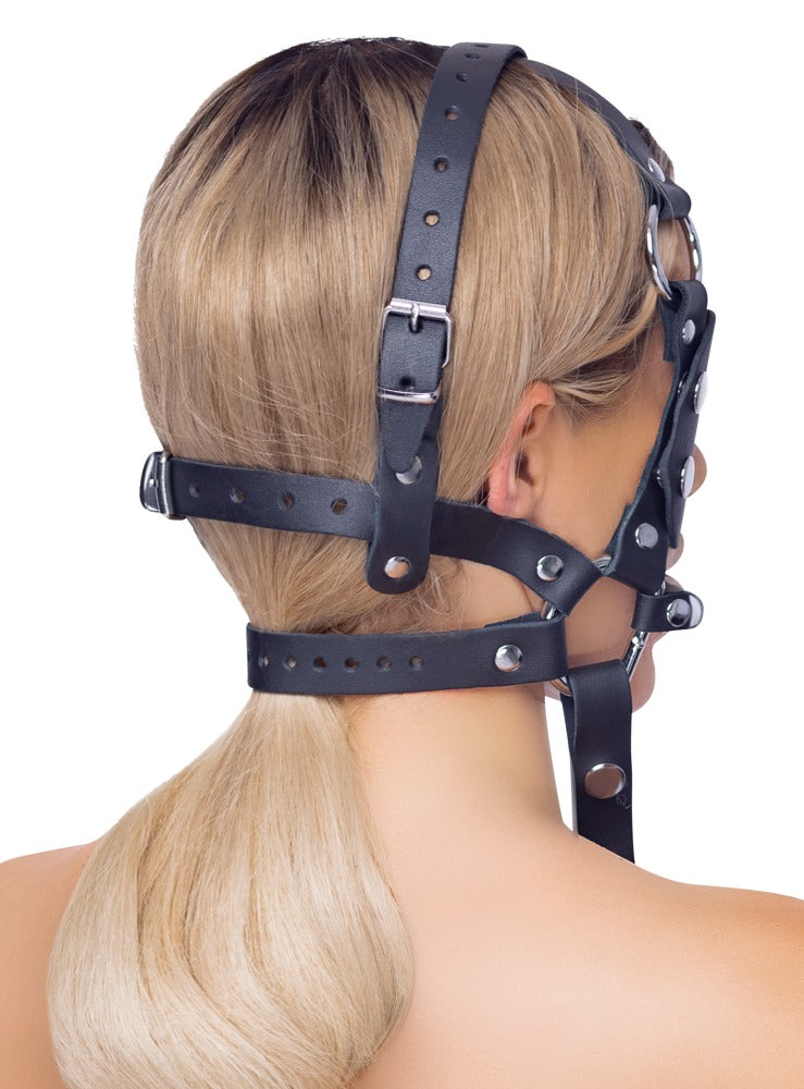 Zado Fetish - Leather Head Harness Set Blindfold Leash