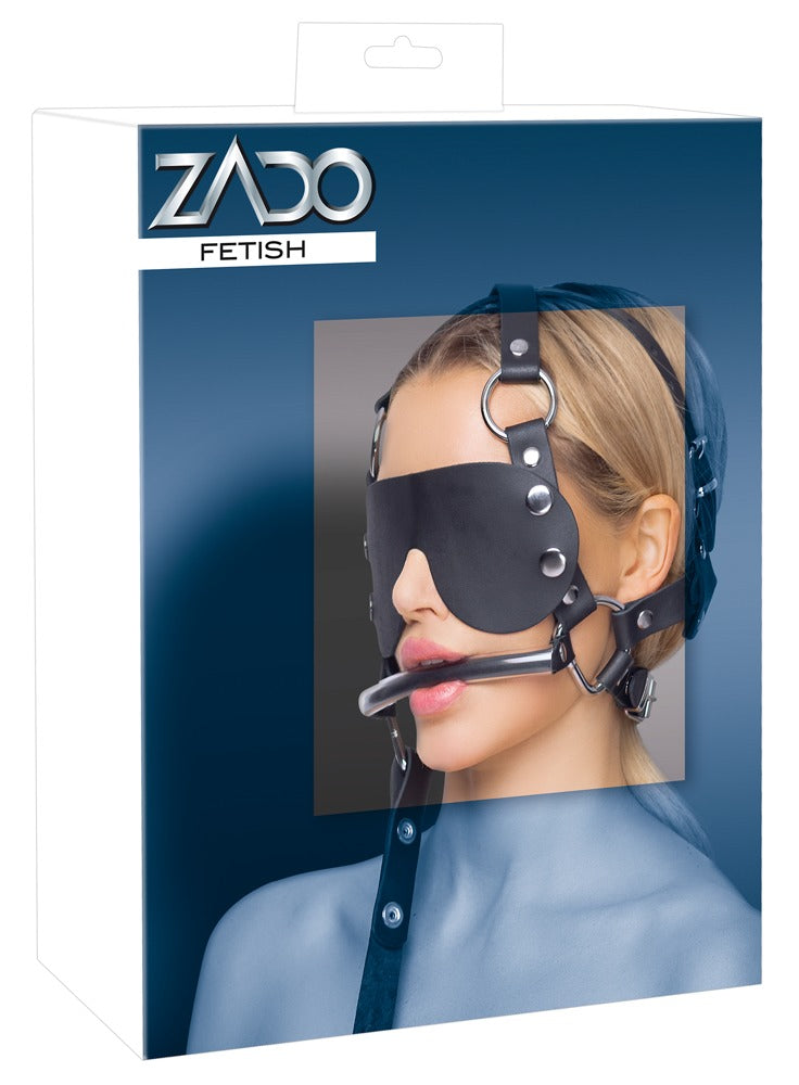 Zado Fetish - Leather Head Harness Set Blindfold Leash