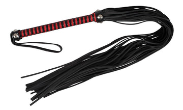 Zado - Black & Red Leather Flogger with Studded Handle