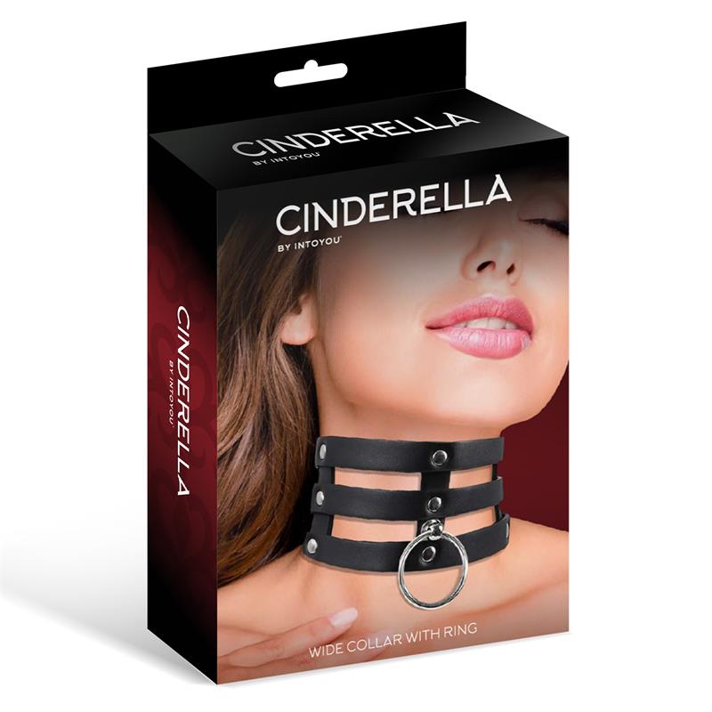 Cinderella - Collar Wide with Ring Vegan Leather One Size