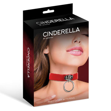 Cinderella - Red Collar with Ring Vegan Leather One Size