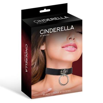 Cinderella - Black Collar with Ring Vegan Leather One Size