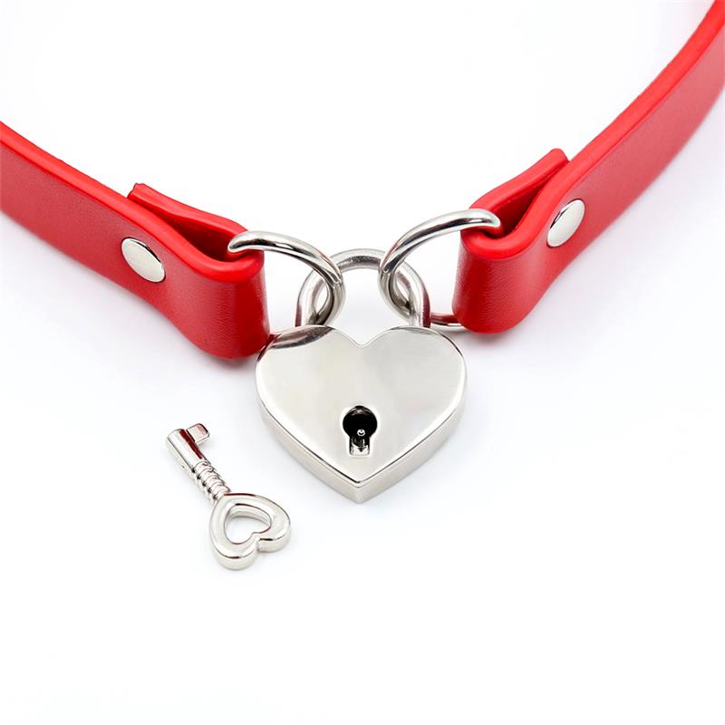 Cinderella - Red Collar with Heart Lock Vegan Leather One Size