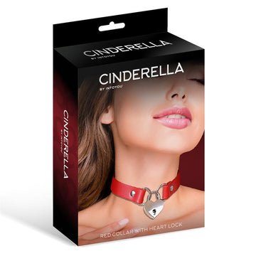 Cinderella - Red Collar with Heart Lock Vegan Leather One Size
