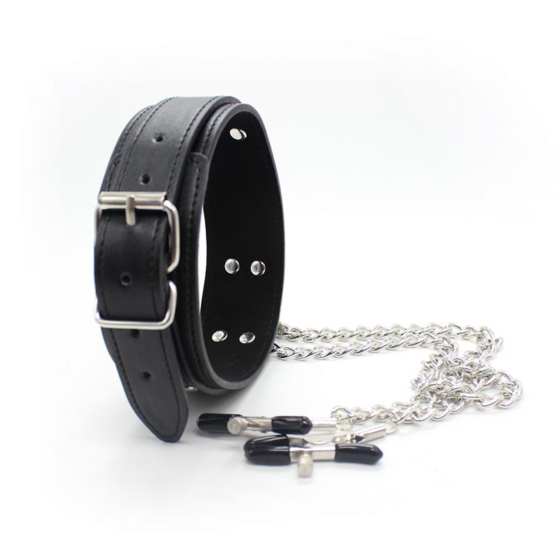 Fetish Addict - Collar with Nipple Clamps and Metal Chain