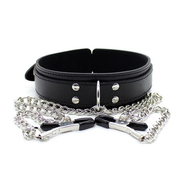 Fetish Addict - Collar with Nipple Clamps and Metal Chain