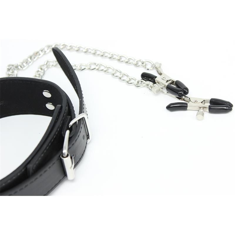 Fetish Addict - Collar with Nipple Clamps and Metal Chain