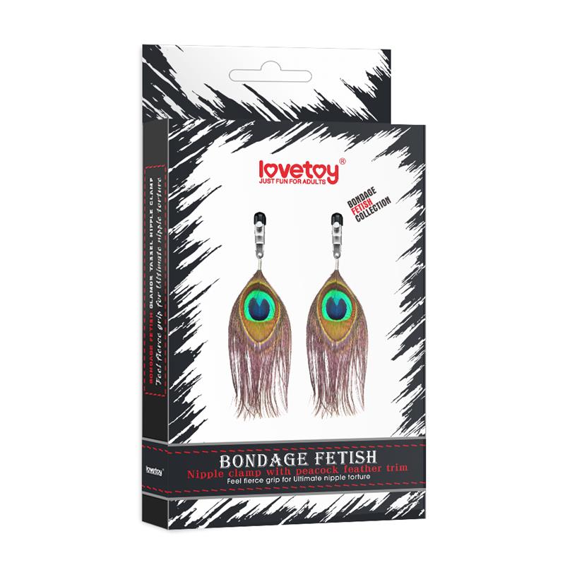 LoveToy Just Fun For Adults - Nipple Clamps with Peacock Feather