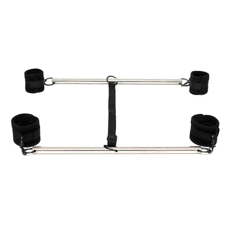 Rimba Bondage Play - Double Spreader Bar With Soft Cuffs Black