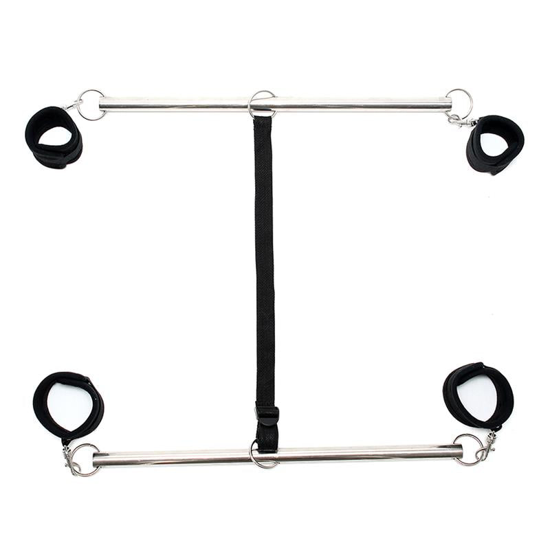 Rimba Bondage Play - Double Spreader Bar With Soft Cuffs Black