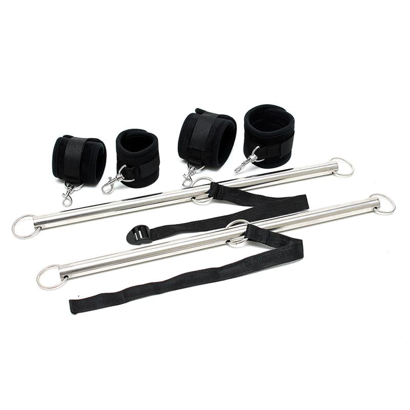 Rimba Bondage Play - Double Spreader Bar With Soft Cuffs Black