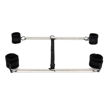 Rimba Bondage Play - Double Spreader Bar With Soft Cuffs Black