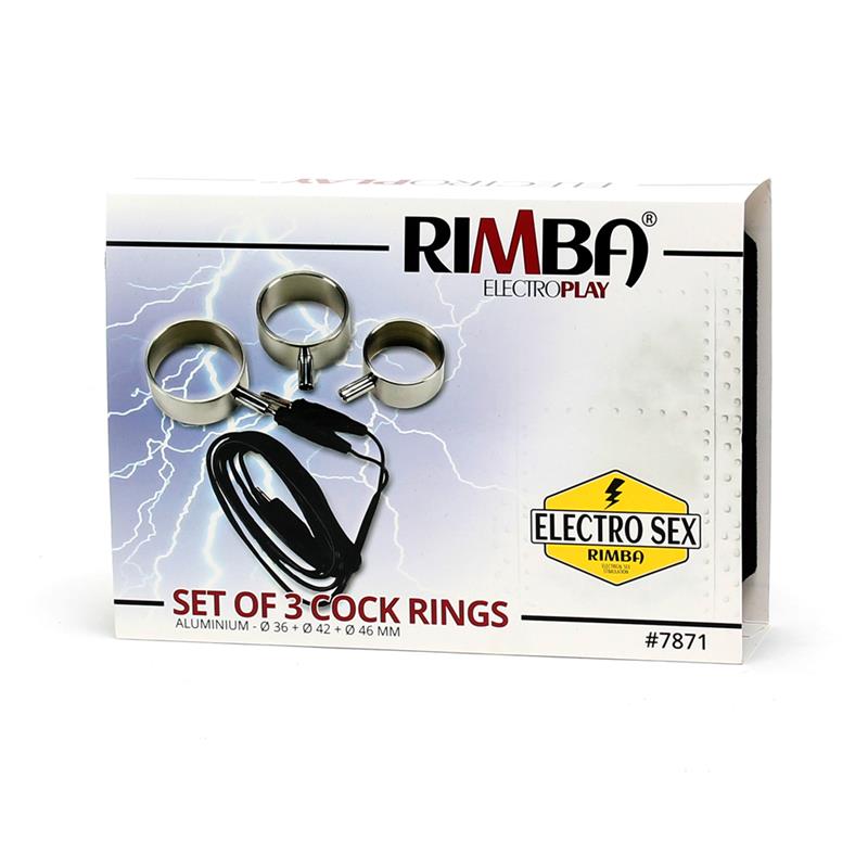 Rimba Electro Play -  Electro Set Aluminium CockRings - 3 Sizes Uni-Polar