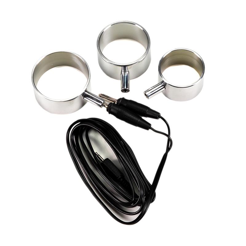 Rimba Electro Play -  Electro Set Aluminium CockRings - 3 Sizes Uni-Polar